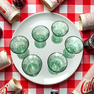 6 Vintage Libbey Green Coca Cola Flared Drinking Glasses Heavy Large 16 ounce